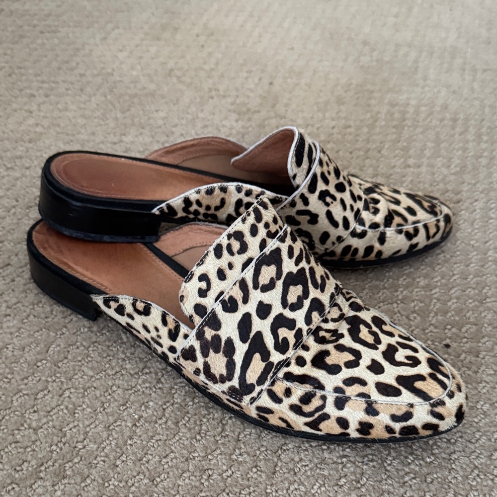 Halogen Calf-hair Leopard Print Slip-On Loafers